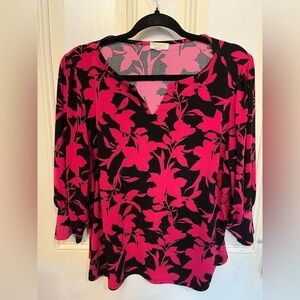 Laura Floral Split V Neck Blouse 1X